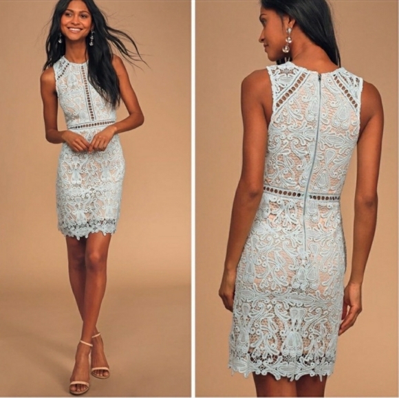 Lulus Dresses & Skirts - NWT Lulu's Dream Life Blue and Nude Lace Zip-Up Midi Sleeveless Dress size Large